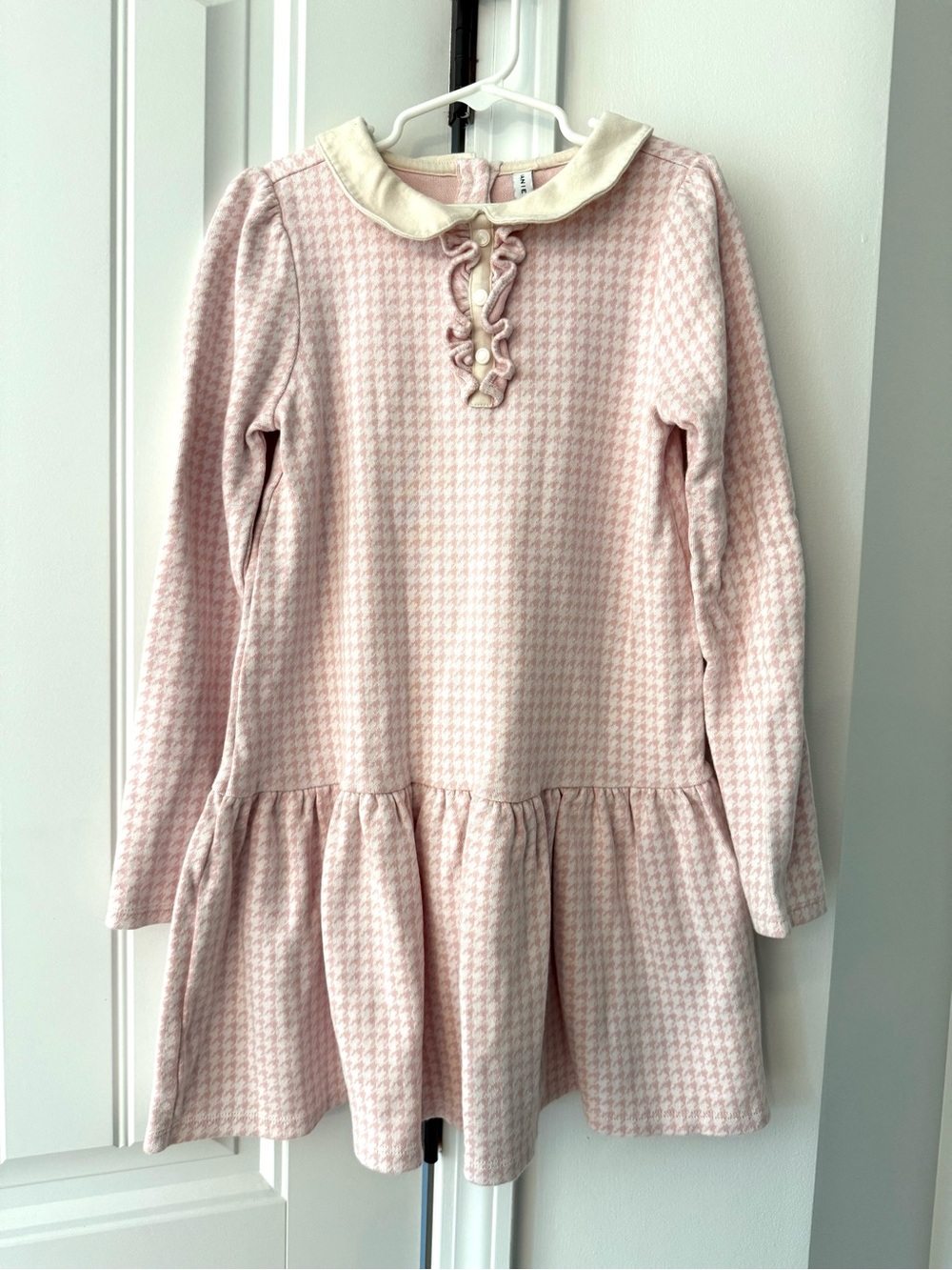Janie and Jack Pink Houndstooth Dress with Cream Peter Pan Collar